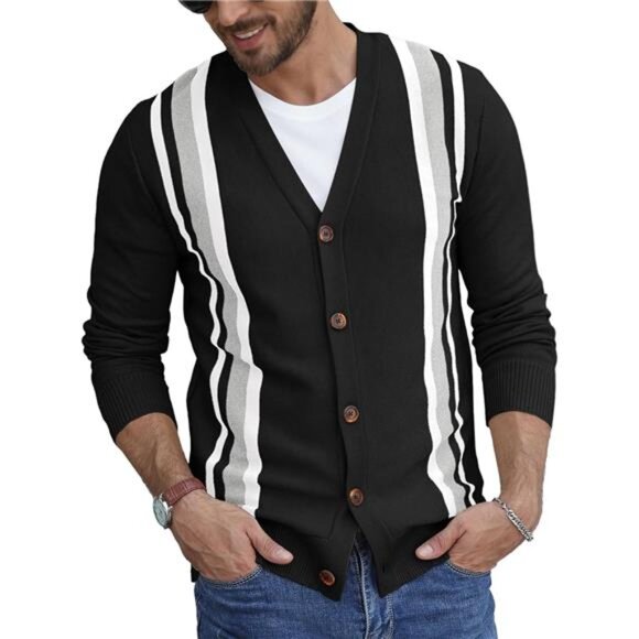 Other - Men's Vintage Striped Long Sleeve Cardigan